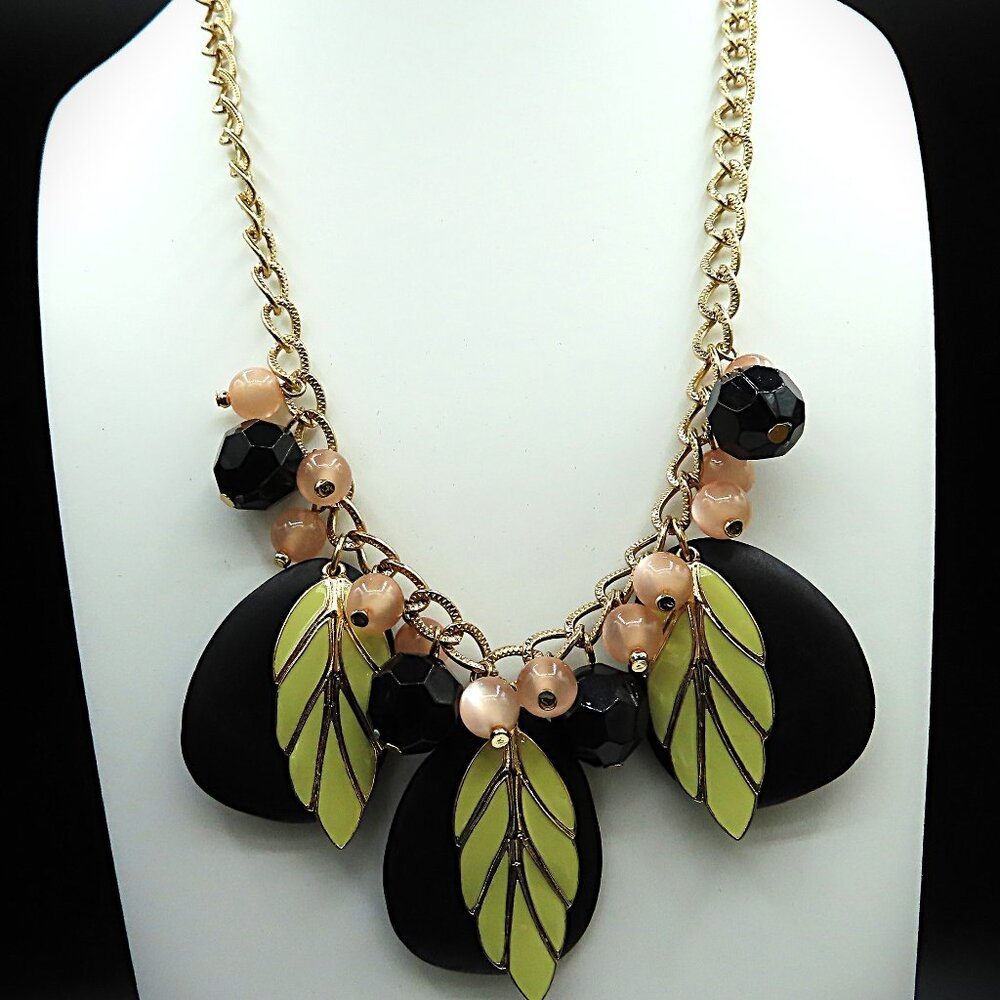 Statement 1990's Bauble Mix Metal, Wood, and Acrylic Beaded Necklace